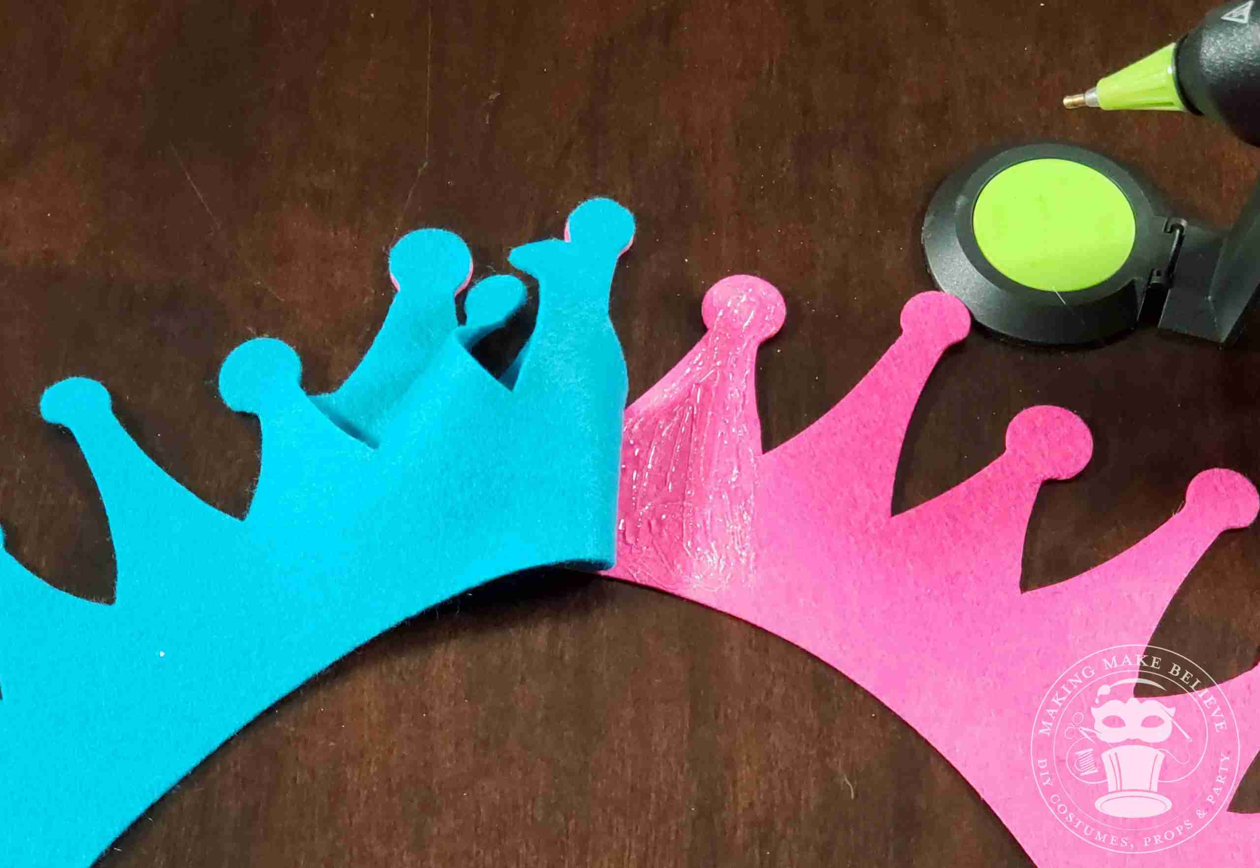 Glue crown pieces together